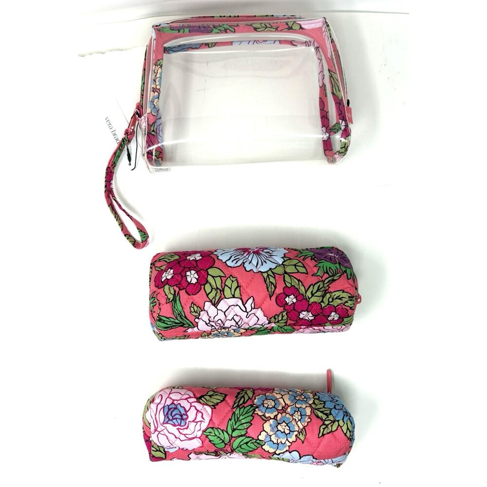 Vera Bradley Vibrant Gardenias Makeup Cosmetic Bag Pouch Set 3 Pcs Floral EXACT - Picture 8 of 13